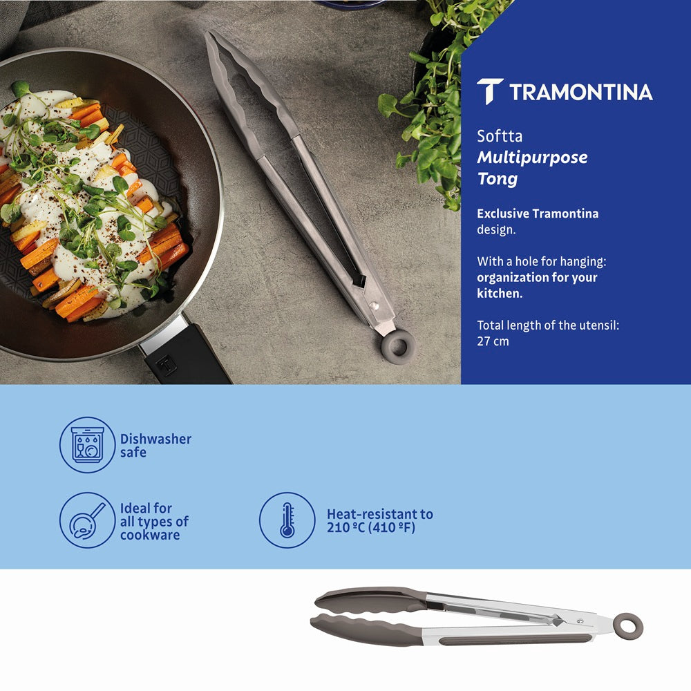 Tramontina Soffta Multipurpose Tongs 27cm Grey