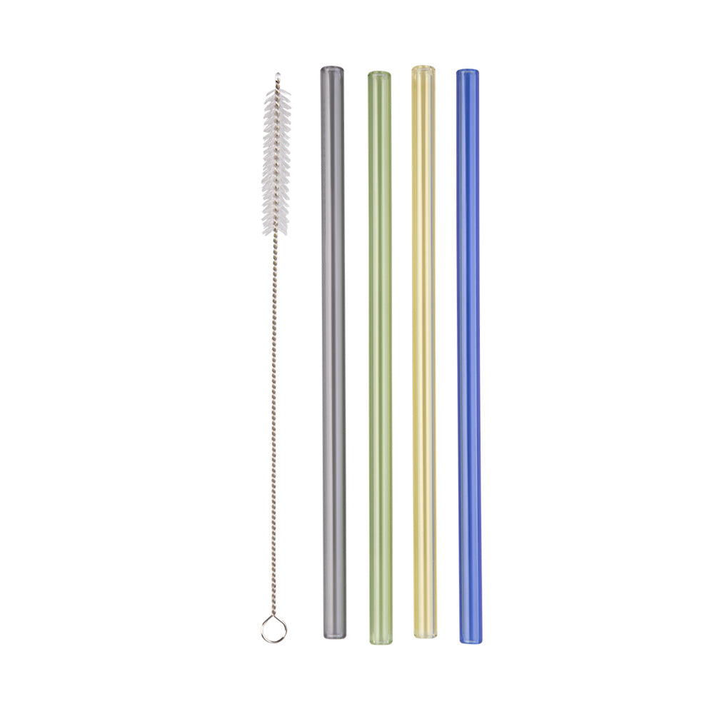Appetito Set 4 Glass Straight Straws with Brush