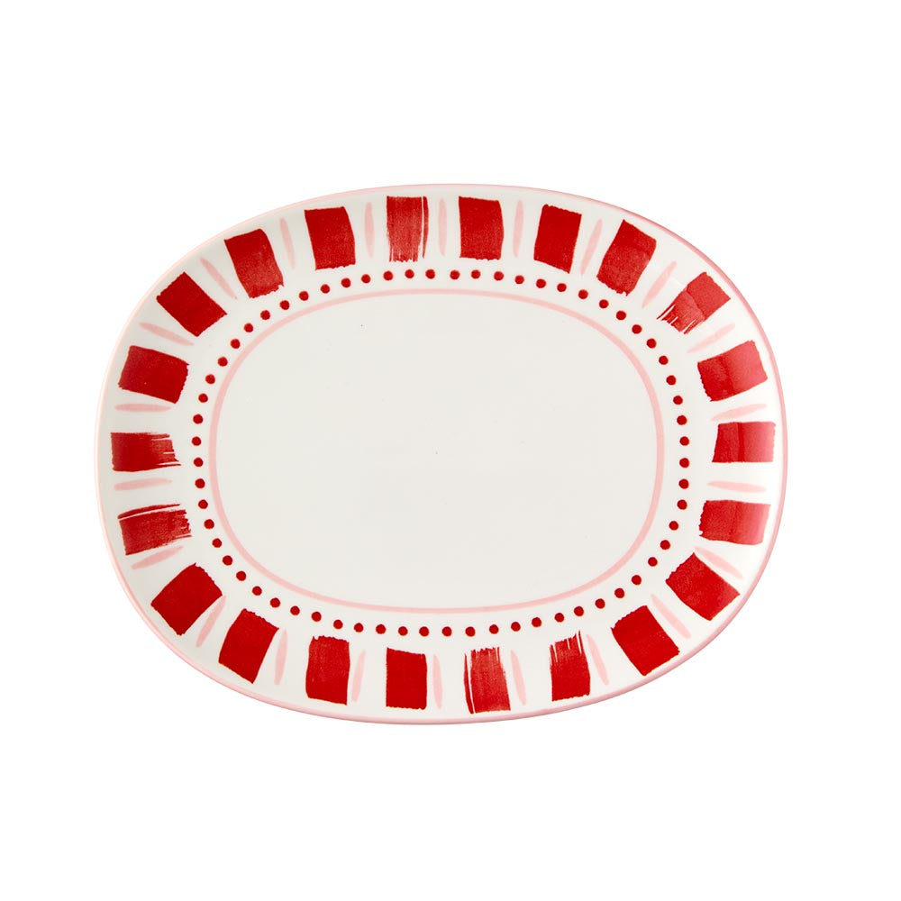 Ambrosia Siena Oval Plate 25cm Red Stripe - House