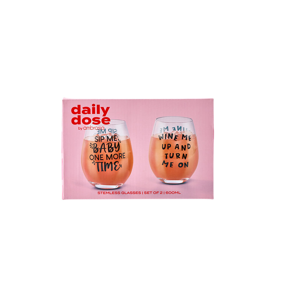 Daily Dose by Ambrosia Set of 2 Stemless Glasses