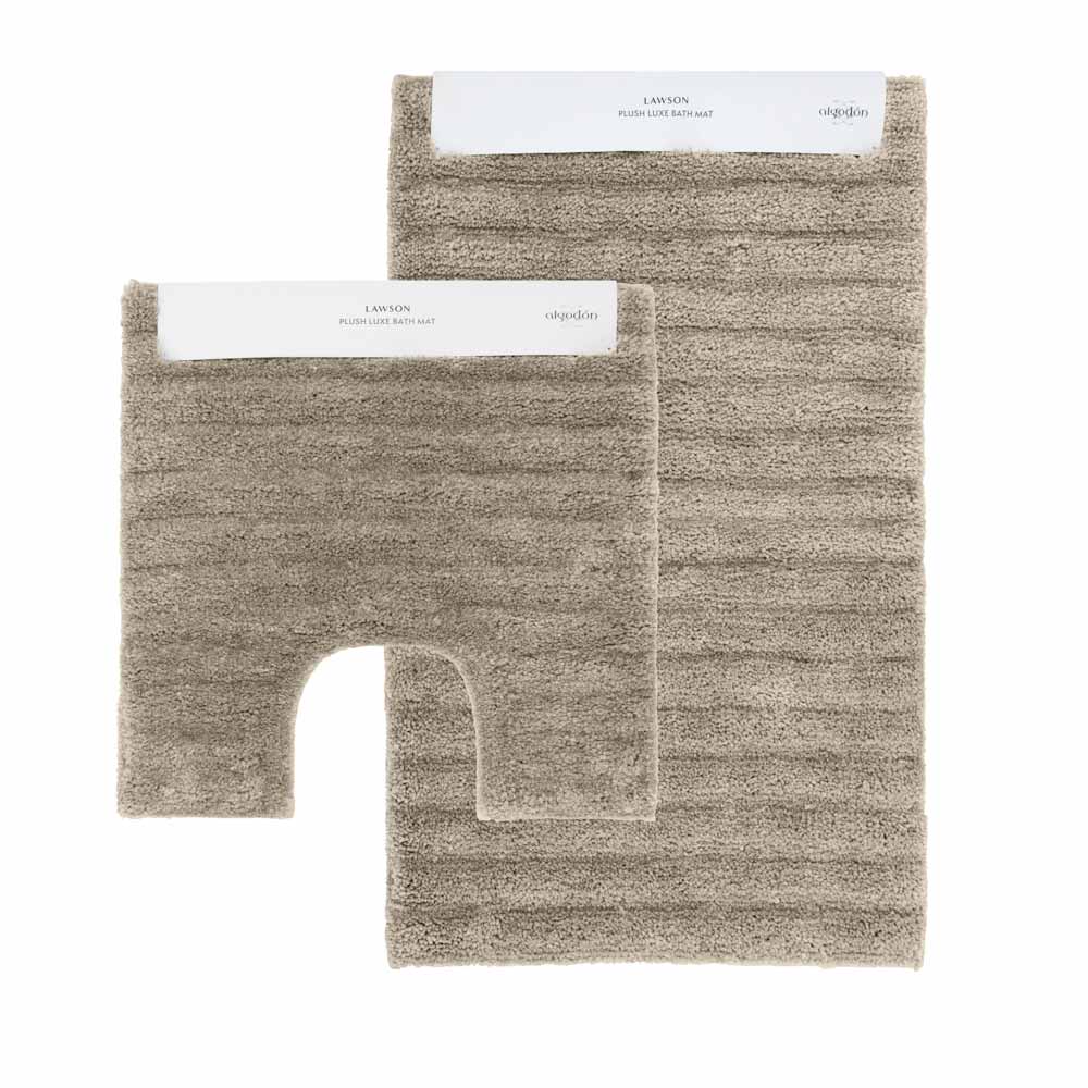 Algodon Lawson Plush Bath Mat 2 Piece Set in Taupe cream including bath mat and contour mat set at MyHouse