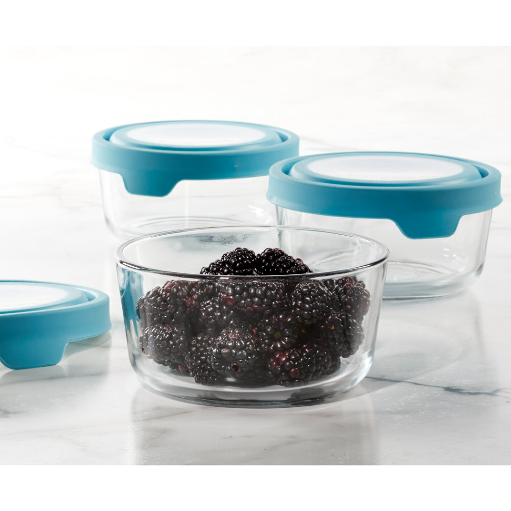 Anchor Hocking Trueseal Storage Container Round 6 Piece Set 4 Cup Blue