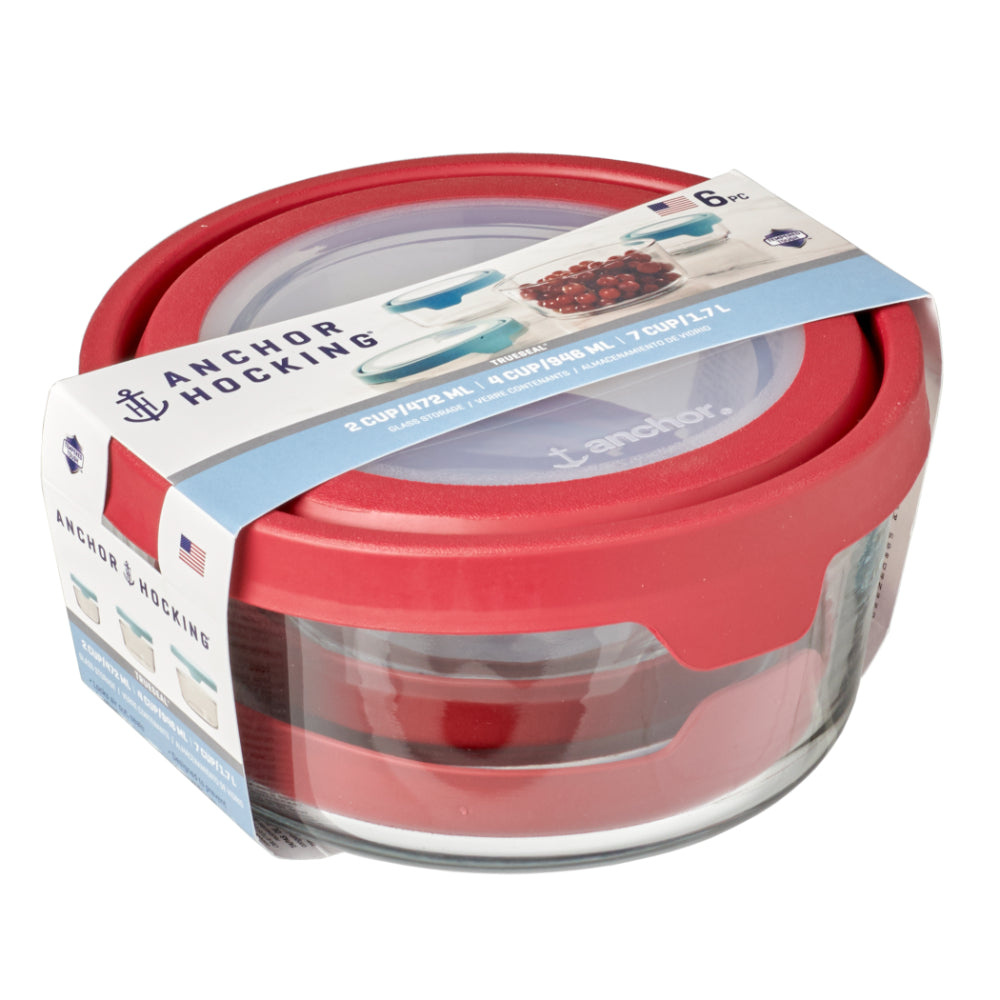 Anchor Hocking Trueseal Storage Container Round 6 Piece Set Cherry