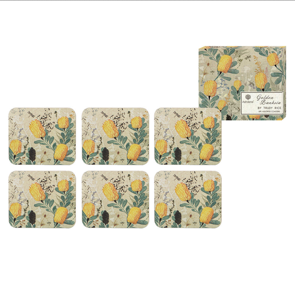 Ashdene Golden Banksia Set of 6 Coasters