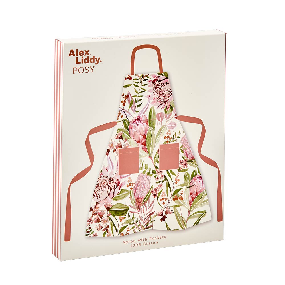 Alex Liddy Posy Apron With Pockets Pink Flowers at House