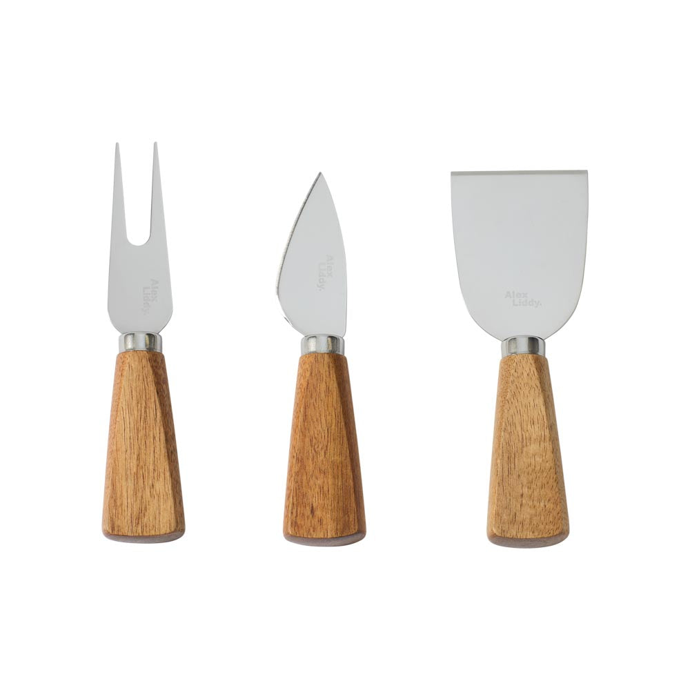 Alex Liddy Slate & Co Acacia Serving Board with Set of 3 Cheese Knives