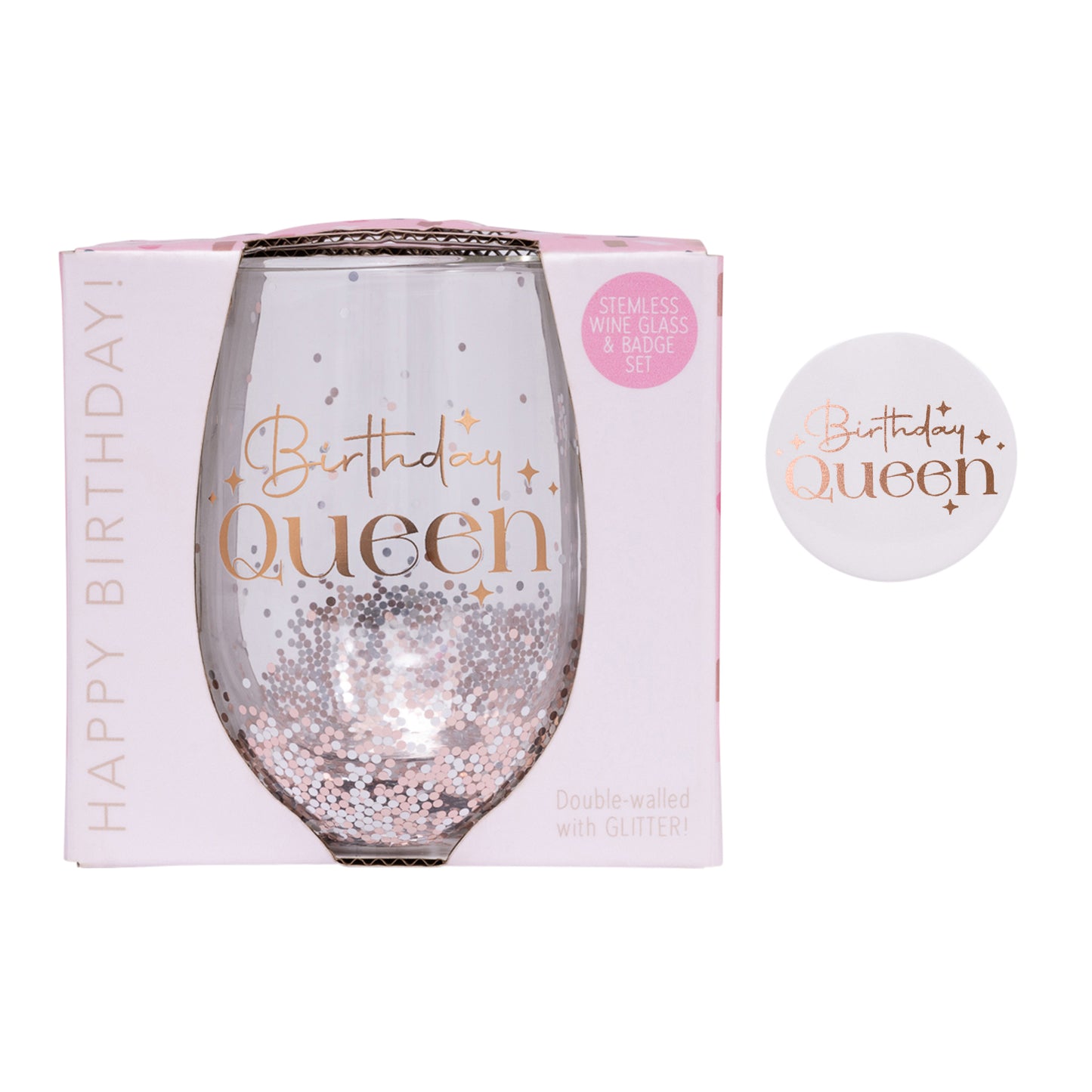 Splosh Celebration Glitter Stemless Glass & Badge Set