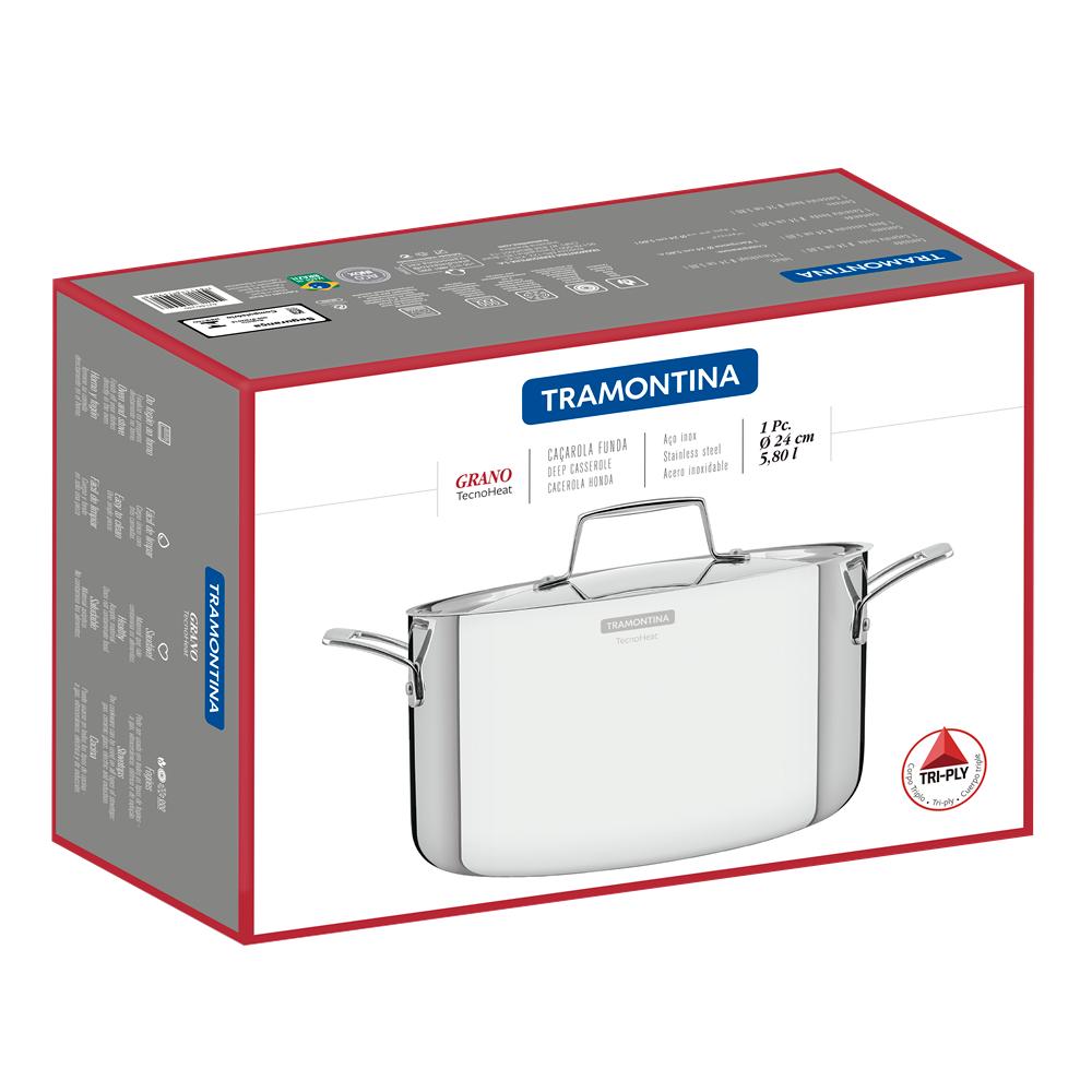 Tramontina Grano Triply Clad Stainless Steel Deep Casserole 24cm 5.8L