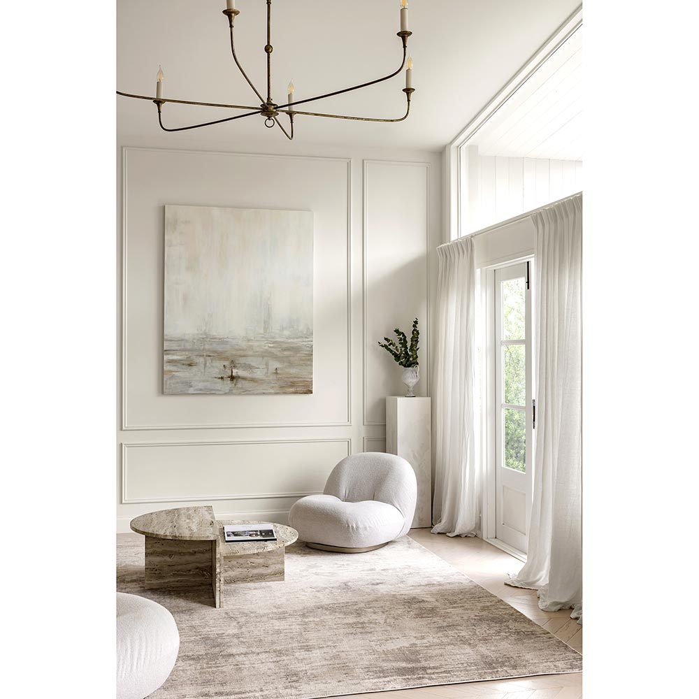 Darren Palmer Morgana Rug in Stone marle in lounge room setting at House