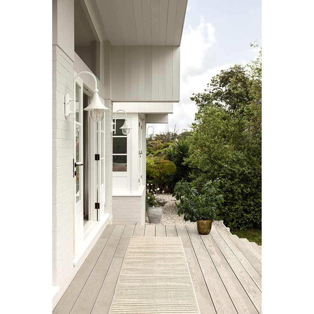 Darren Palmer Sandridge Indoor/Outdoor Runner in Taupe on outdoor patio at House