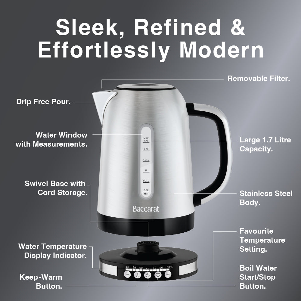 Baccarat The Smart Boil Kettle 1.7L Stainless Steel
