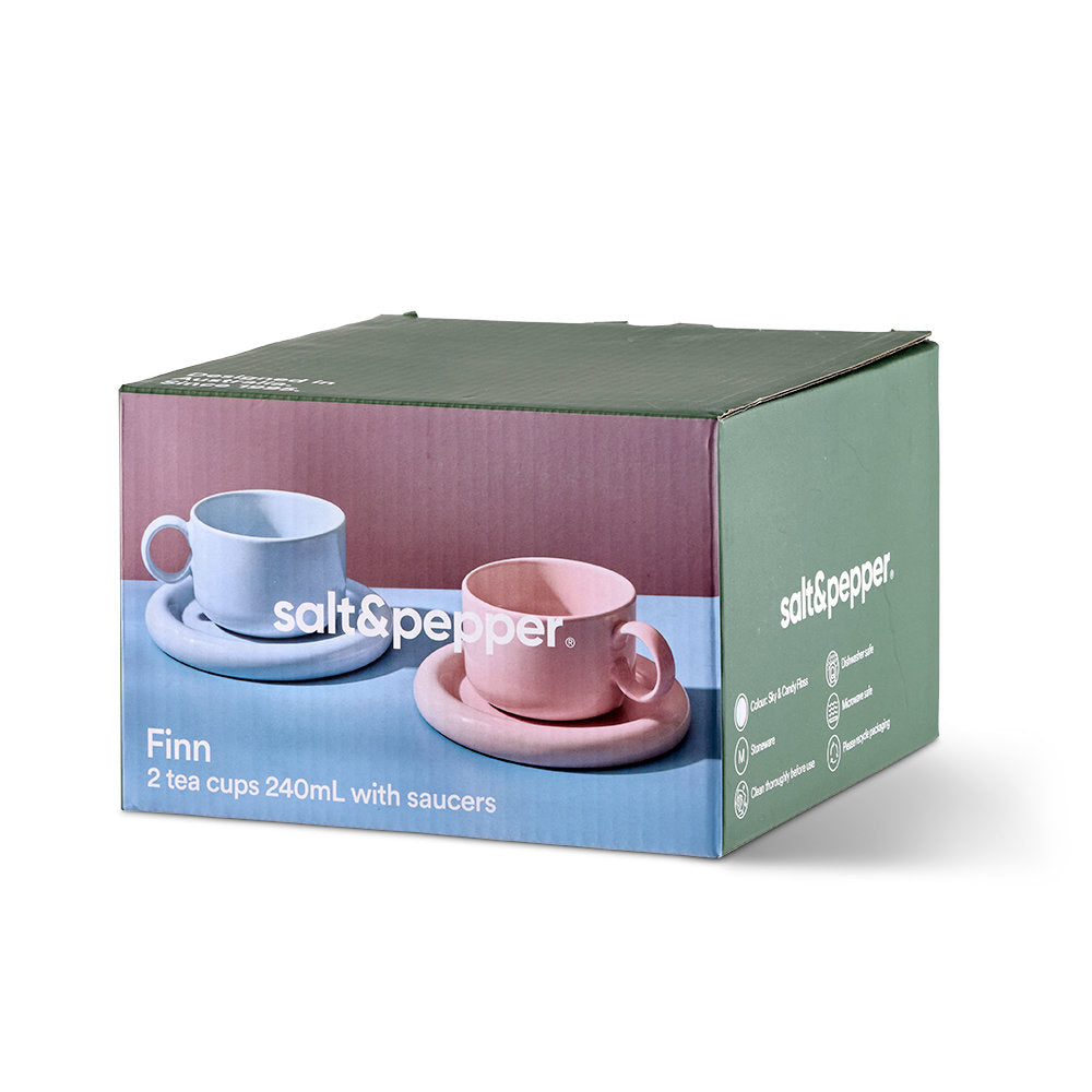 Salt & Pepper Finn Teacup & Saucer 240ml Set of 2