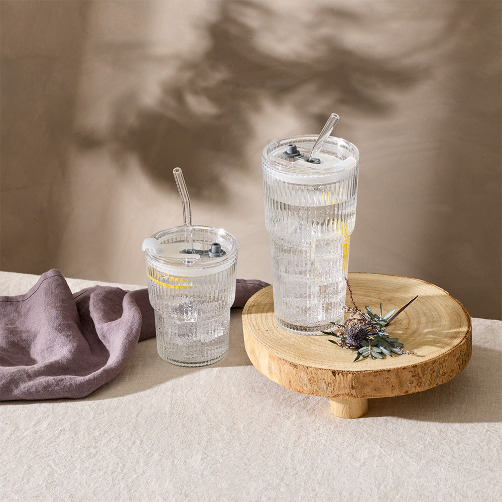 Alex Liddy Country Bloom Set Of 2 Ribbed Tumblers Clear