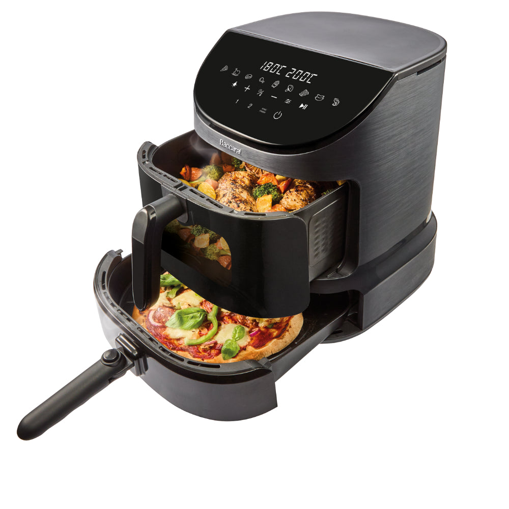 Air fry and cook your pizza at the same time at different temperatures. The Baccarat air fryer and pizza cooker allows two functions to be cooking at once.