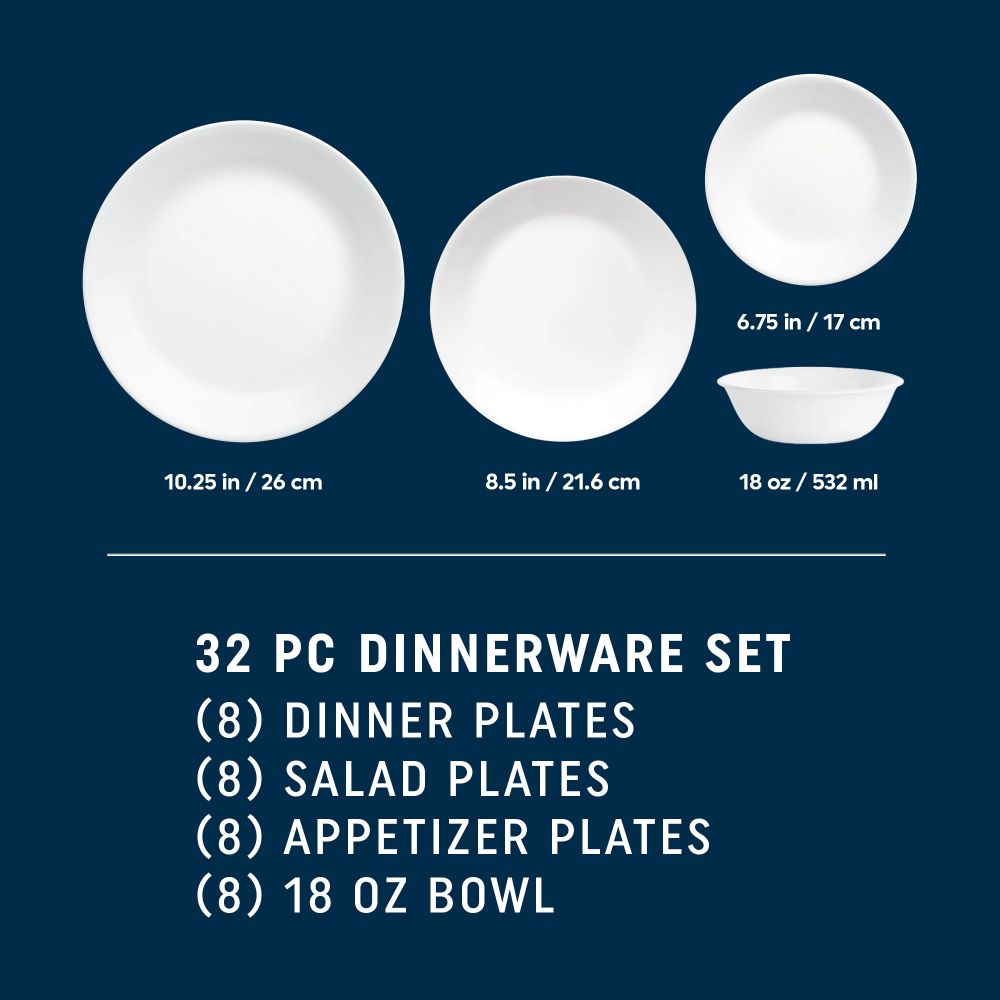 Corelle Winter Frost White 32 Piece Dinner Set