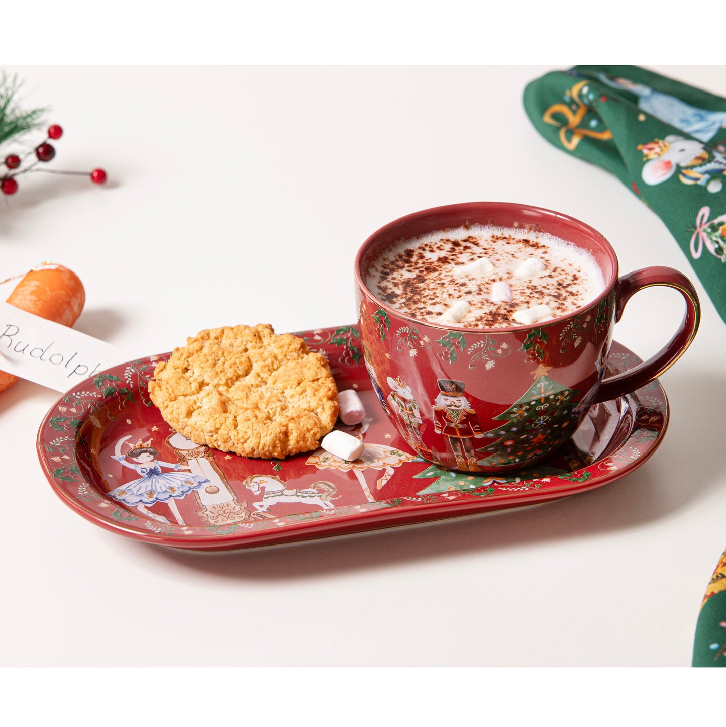 Ashdene Christmas Wonderland Burgundy Mug & Plate Set