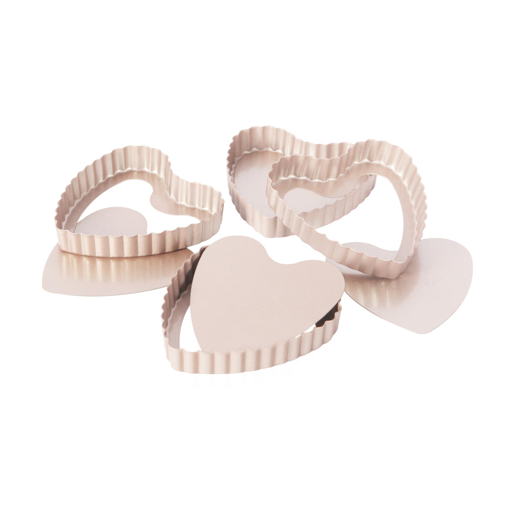 Chefmade Set of 4 Mini Loose Base Heart Tart Pans
