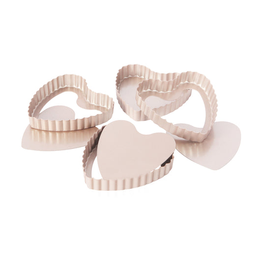 Chefmade Set of 4 Mini Loose Base Heart Tart Pans