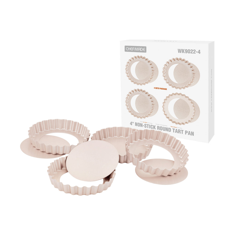 Chefmade Set of 4 Mini Loose Base Round Tart Pans 10cm