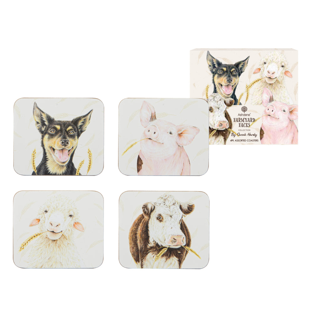 Ashdene Farmyard Faces Set Of 4 Coasters