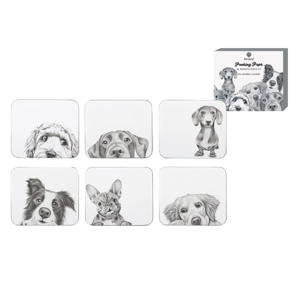 Ashdene Peeking Pups Set of 6 Coasters