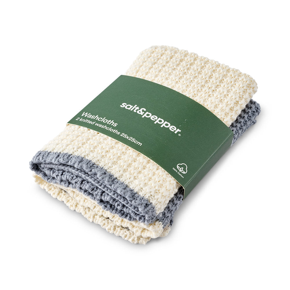 Salt & Pepper Knitted Washcloth 25x25cm Set of 2