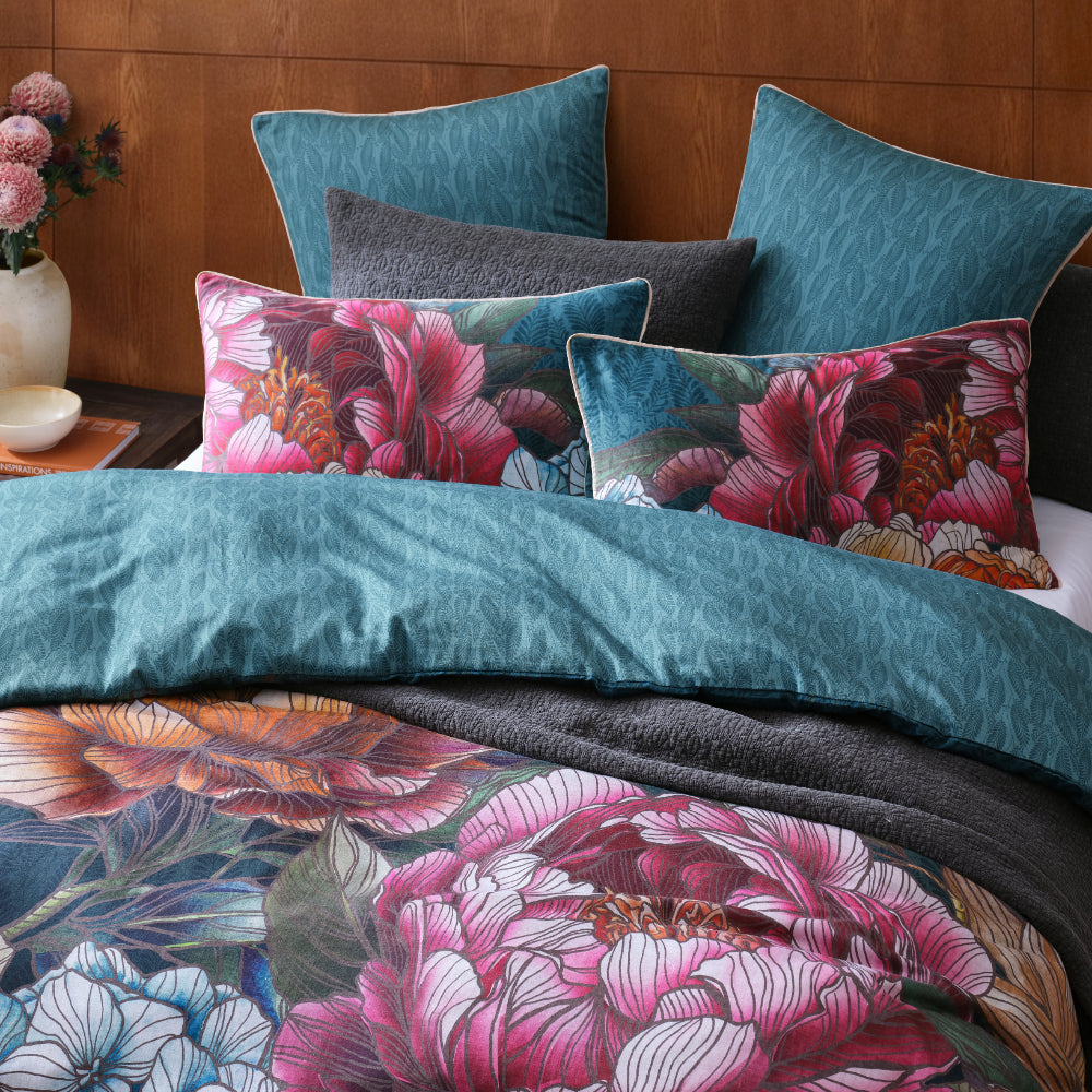 Logan & Mason Bloomscape Quilt Cover Set Teal