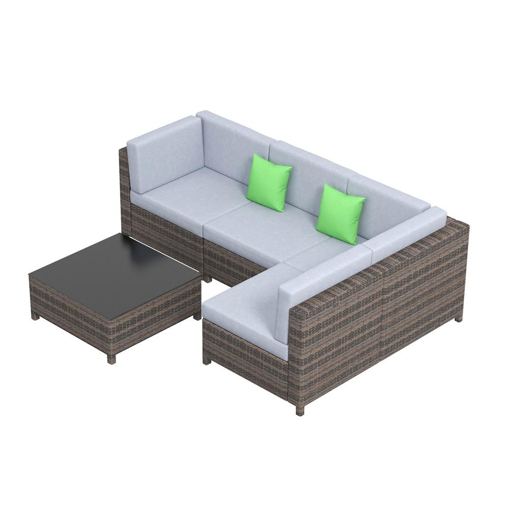 Milano Decor 5 Piece Outdoor Rattan Sofa Set Oatmeal Black