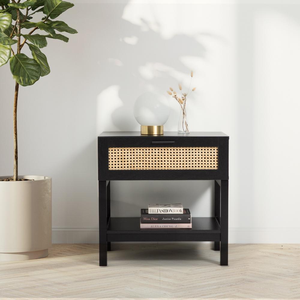Casa Decor Tulum Black Rattan Bedside Table