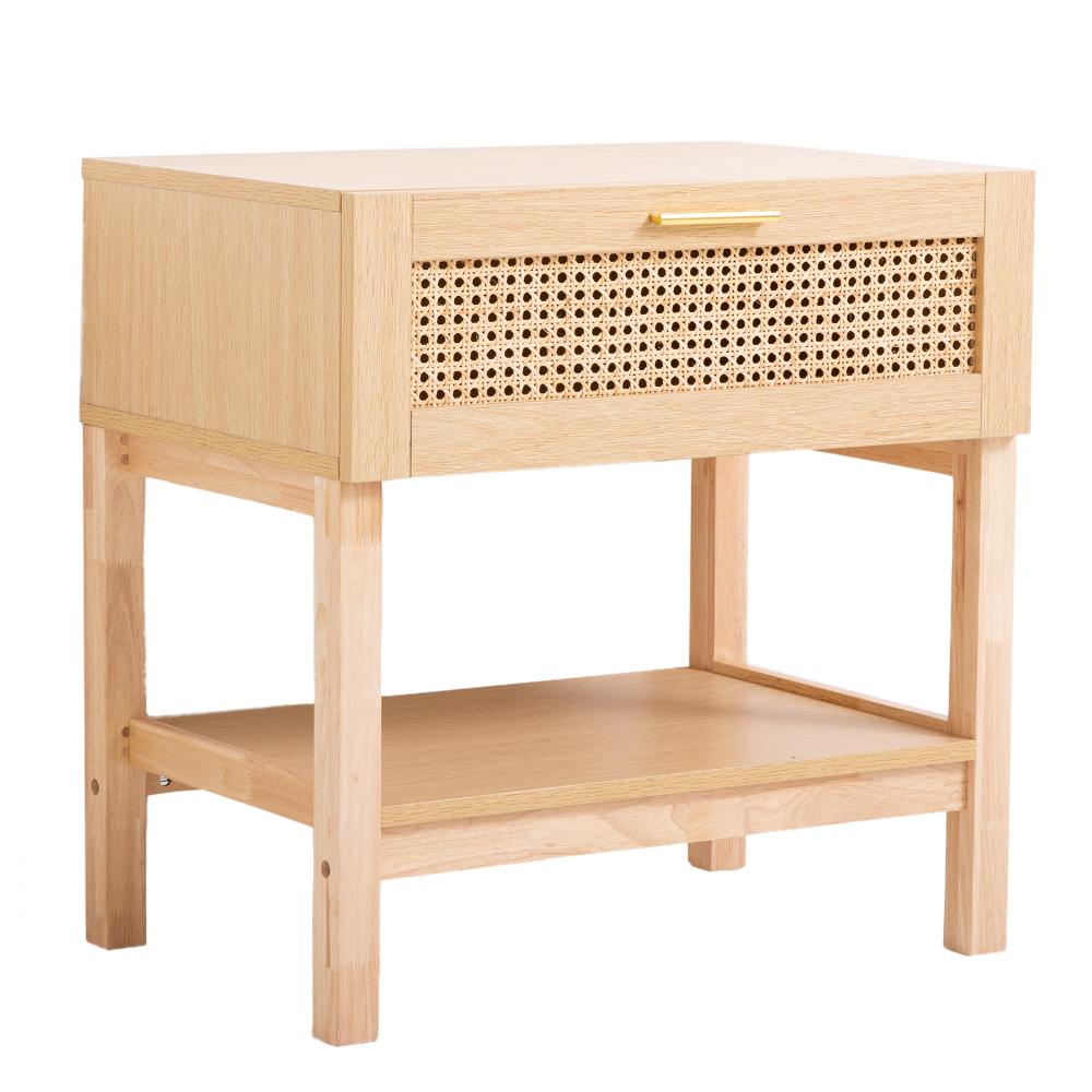 Casa Decor Santiago Oak Rattan Bedside Table - House