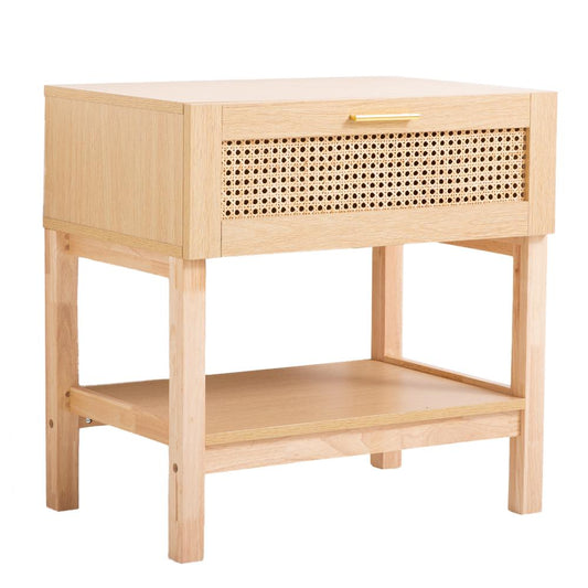 Casa Decor Santiago Oak Rattan Bedside Table - House