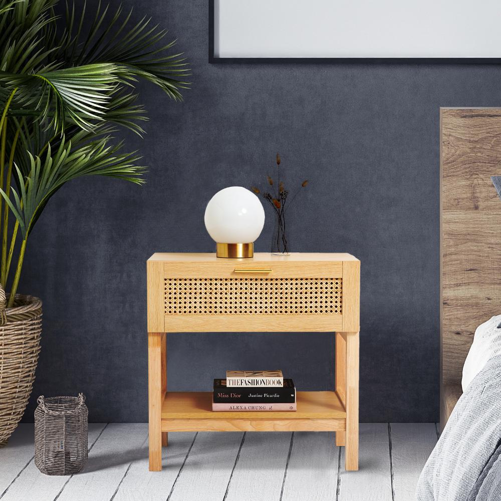 Casa Decor Santiago Oak Rattan Bedside Table