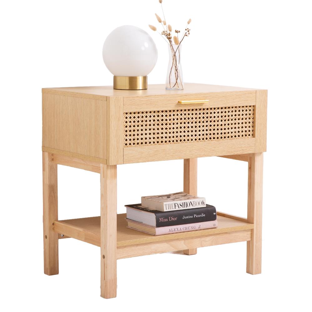 Casa Decor Santiago Oak Rattan Bedside Table