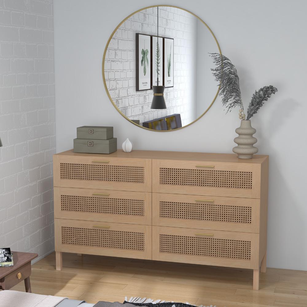 Casa Decor Santiago Oak Rattan Chest Of Drawers