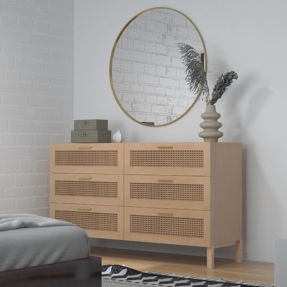 Casa Decor Santiago Oak Rattan Chest Of Drawers