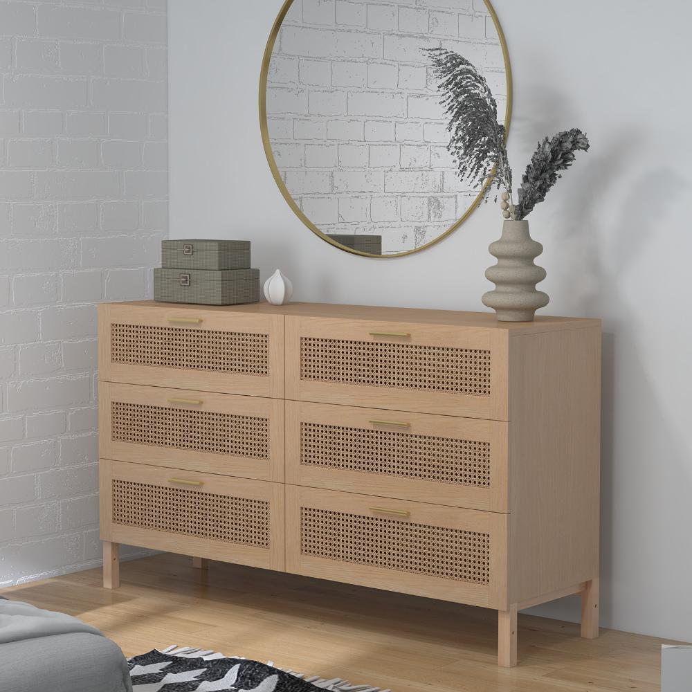 Casa Decor Santiago Oak Rattan Chest Of Drawers
