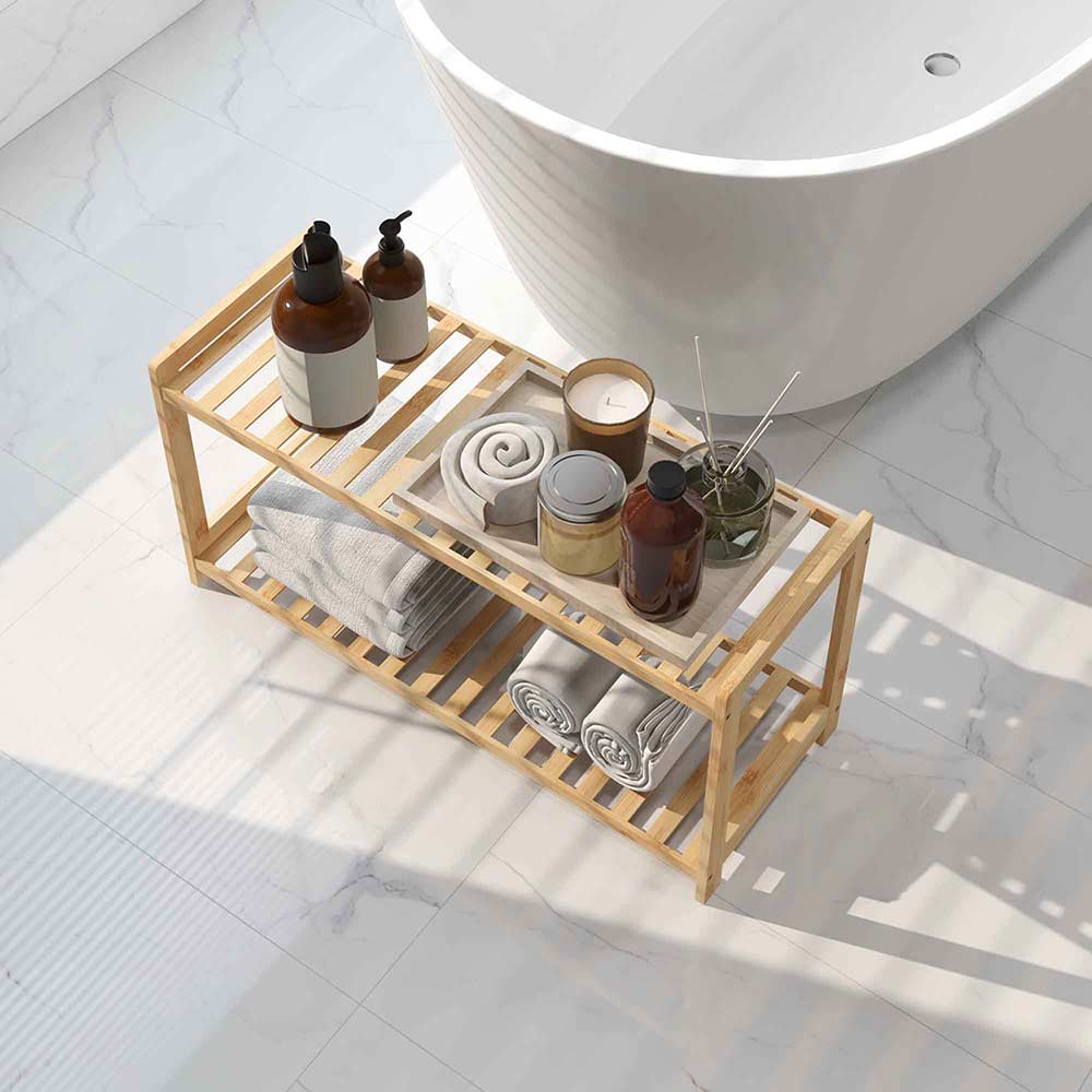 Casa Decor 2 Tier Bamboo Shoe Stool Oak