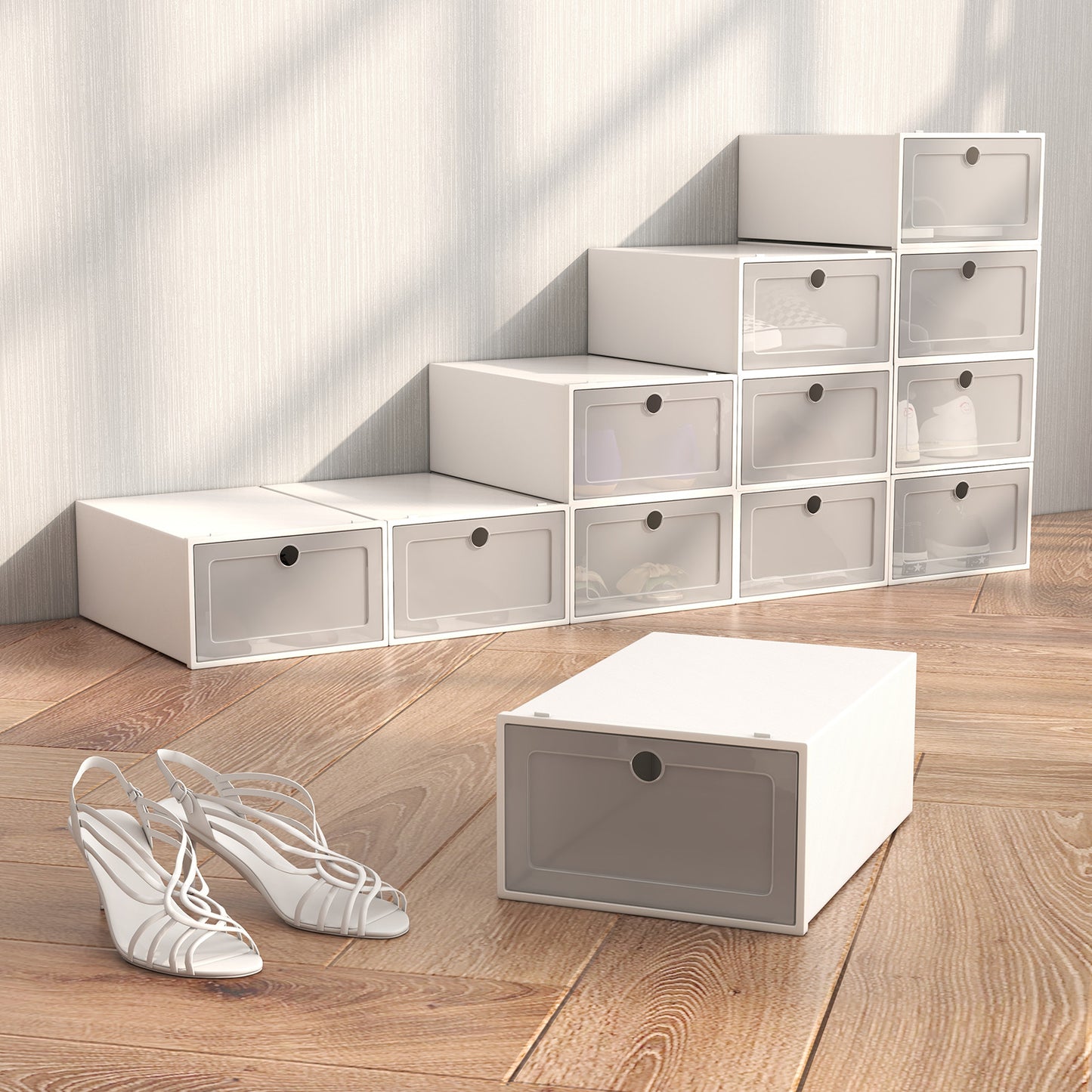 Casa Decor 12 Piece Stackable Transparent Shoe Organiser Set White