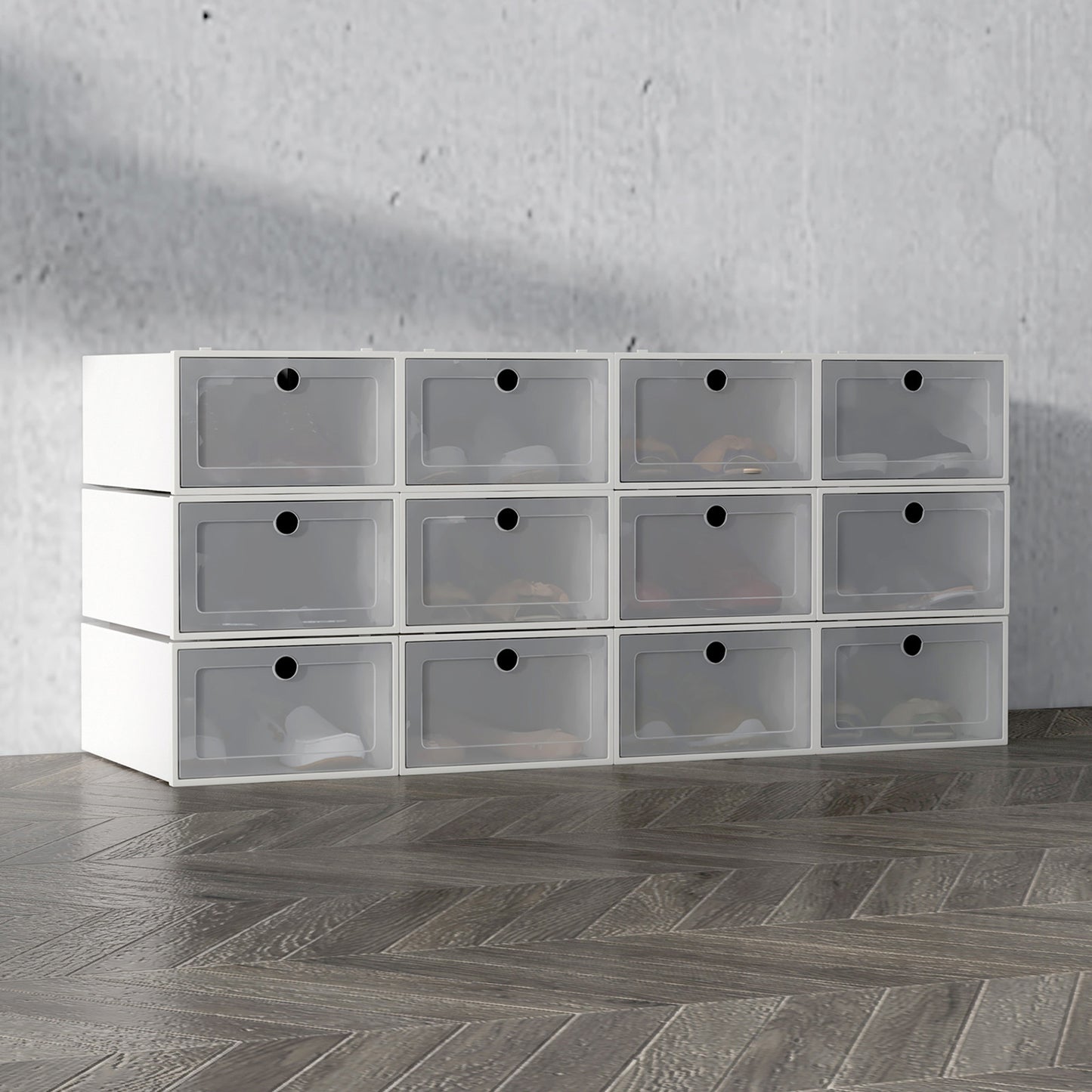 Casa Decor 12 Piece Stackable Transparent Shoe Organiser Set White