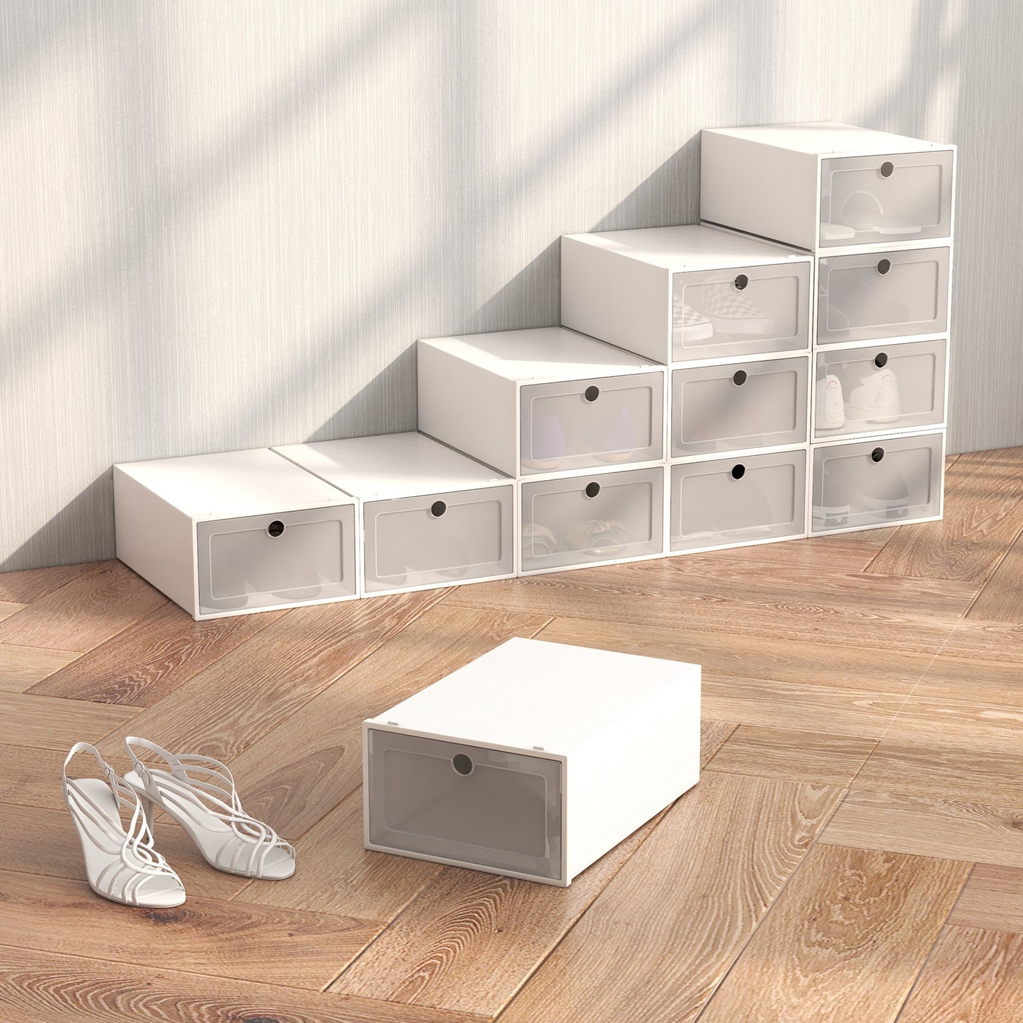 Casa Decor 12 Piece Stackable Transparent Shoe Organiser Set White