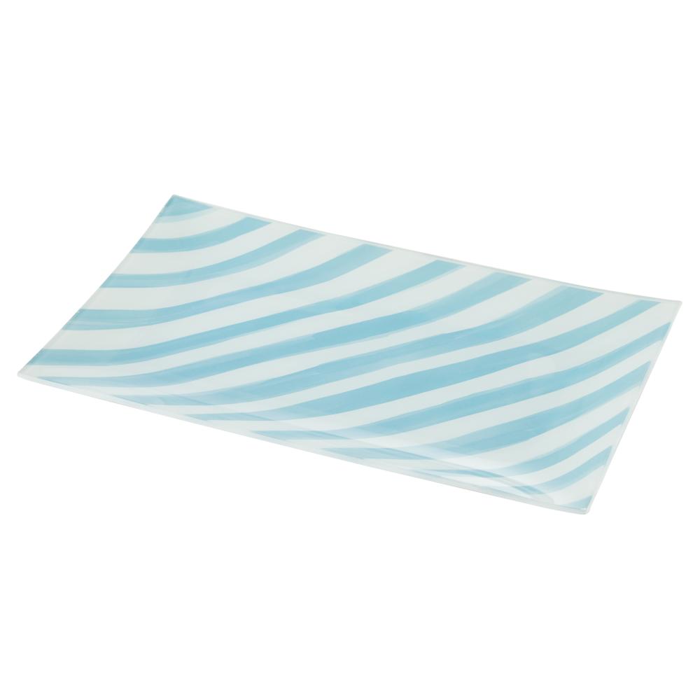Emporium Lulu Glass Rectangular Plate blue and white stripe at House