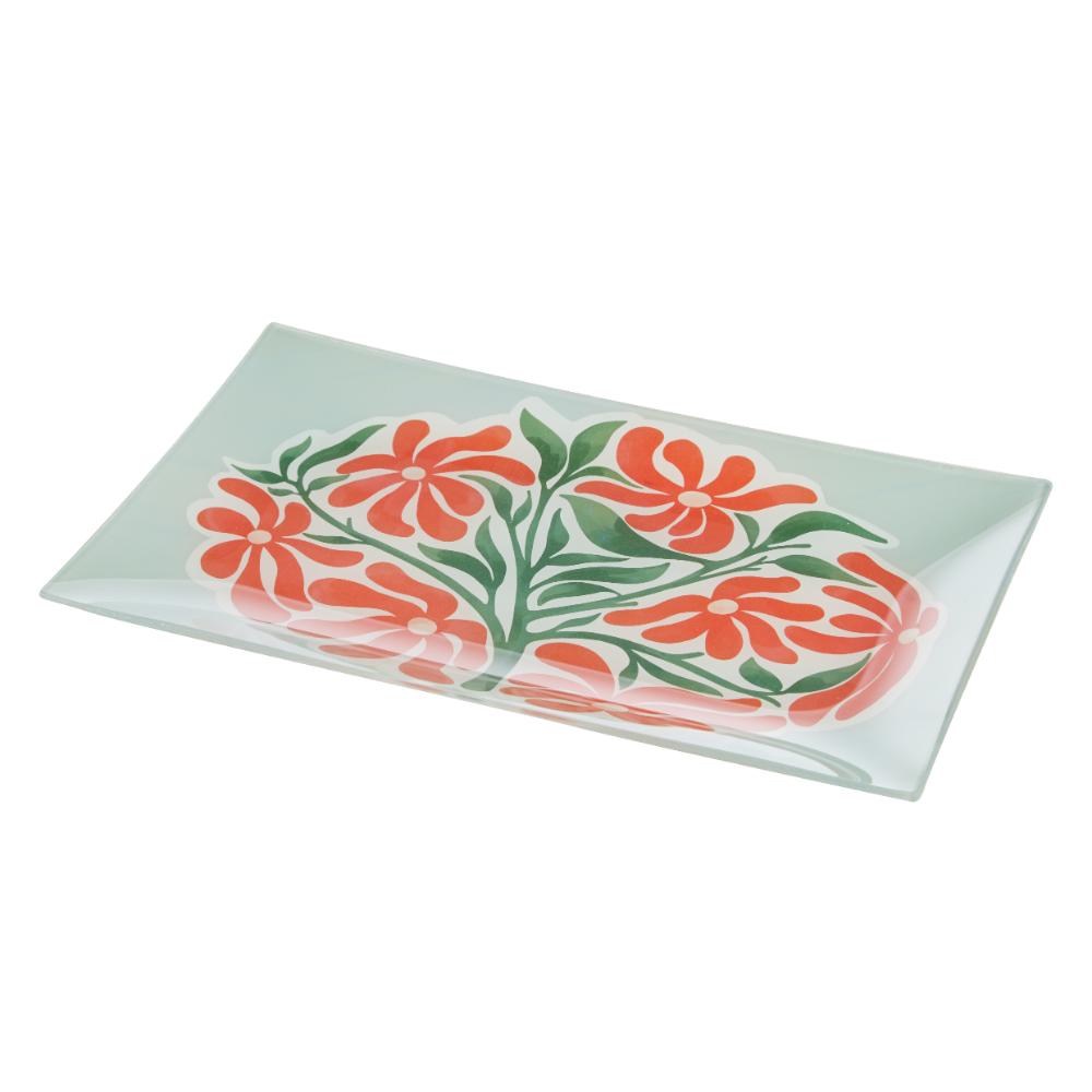 Emporium Lulu Glass Rectangular Plate with orange flowers at House