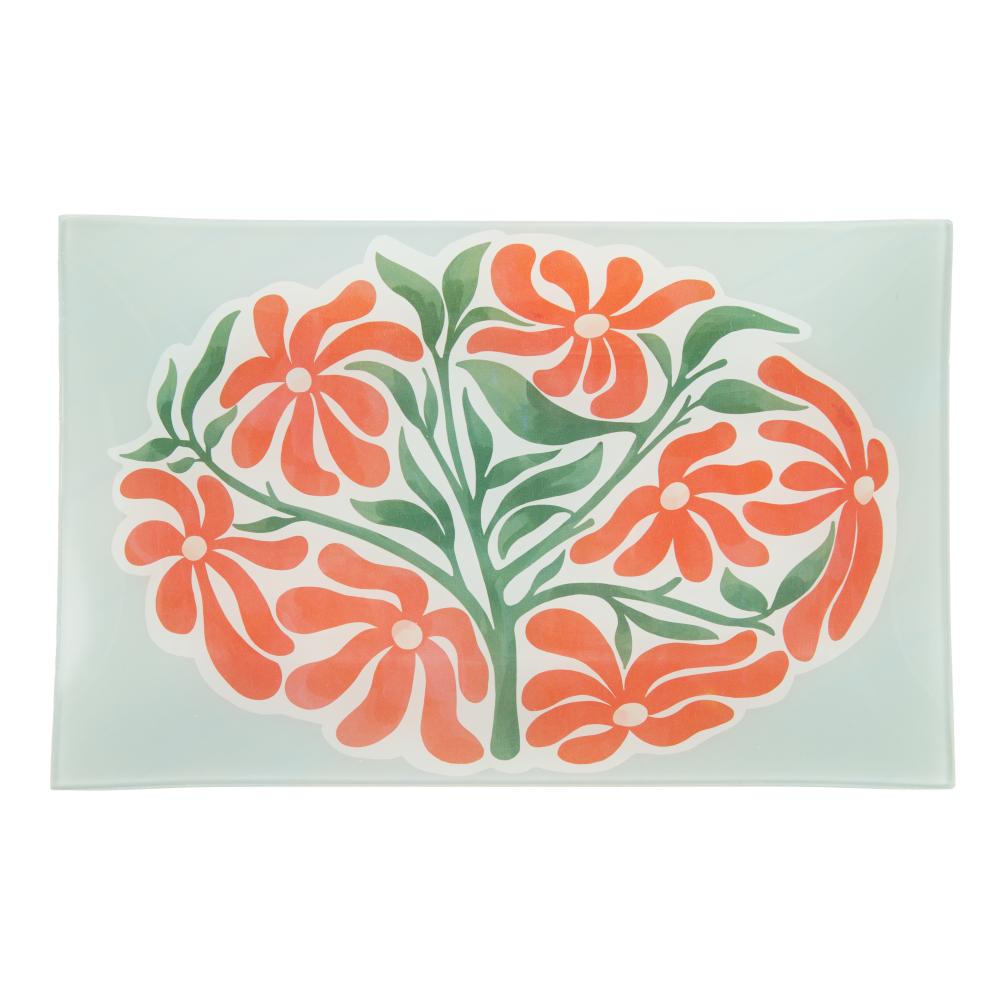Emporium Lulu Glass Rectangular Plate green with orange flowers at House