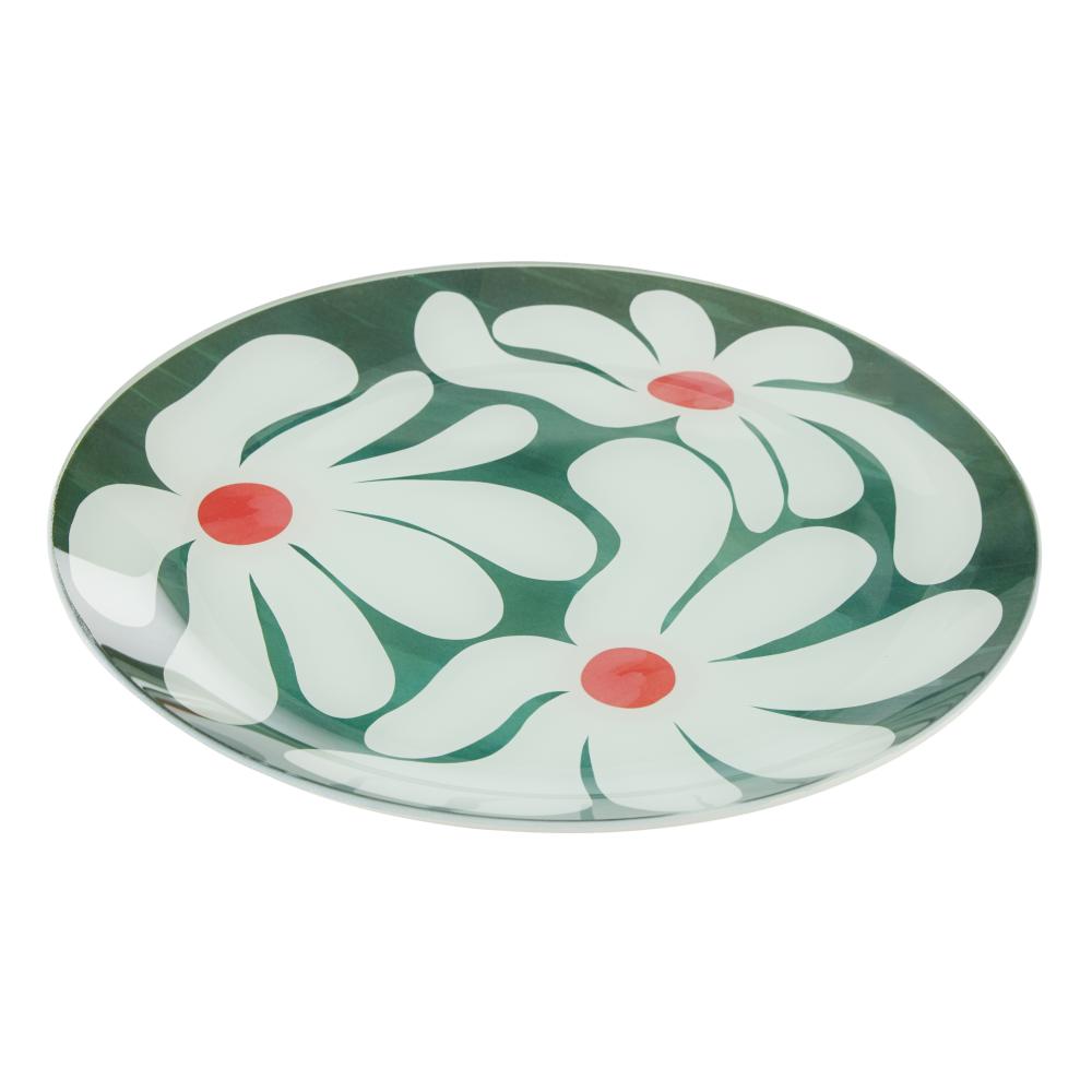 Green with plate with white flowers -Emporium Lulu Glass Flower Plate 16cm - House