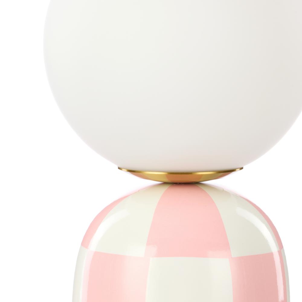Pink and White Check with round head lamp - Emporium Archie Table Lamp - House
