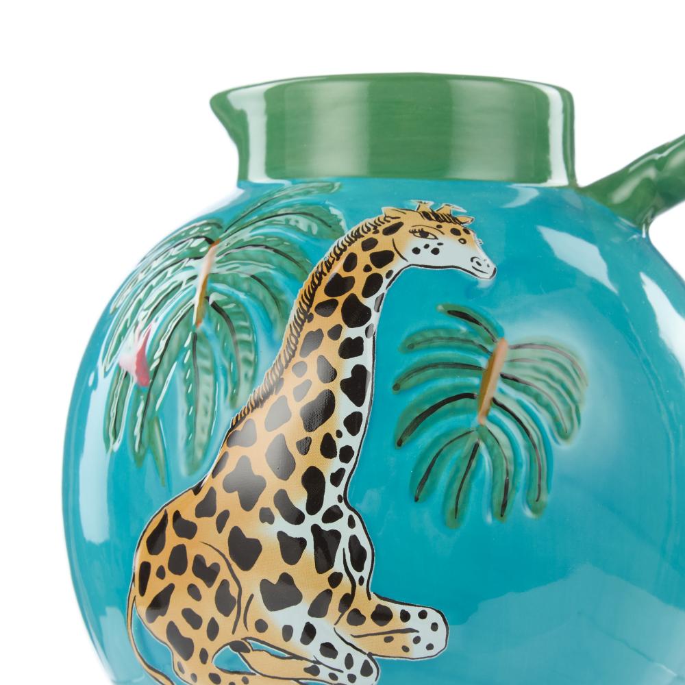 Emporium Fuller Giraffe Vase in Blue with green twisted handle - House