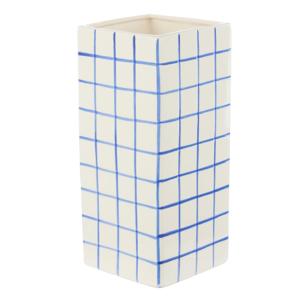 Emporium Lulu Collection Check Vase - Tall Grid Blue