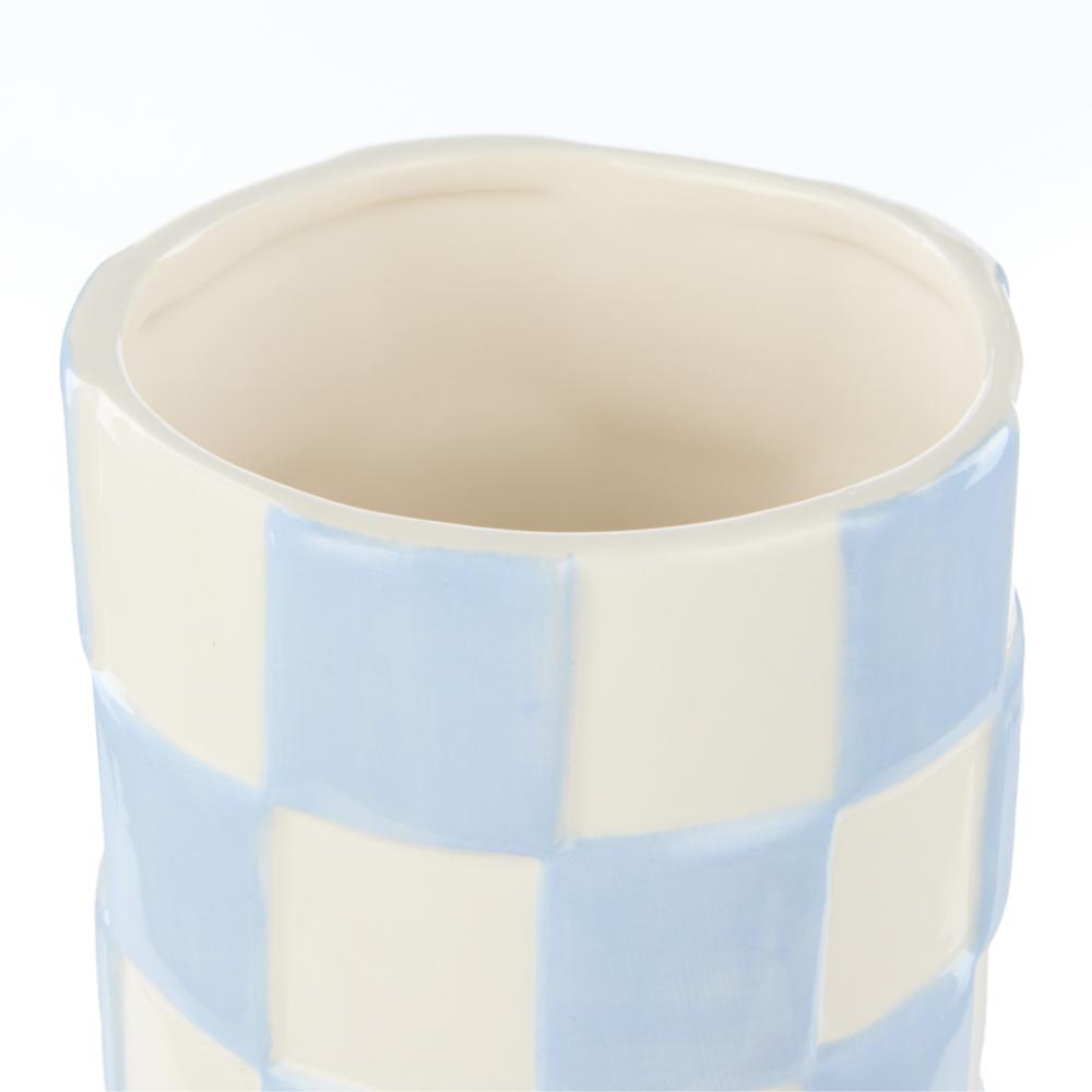 Emporium Lulu Collection Check Vase - Tall Check Light Blue at House