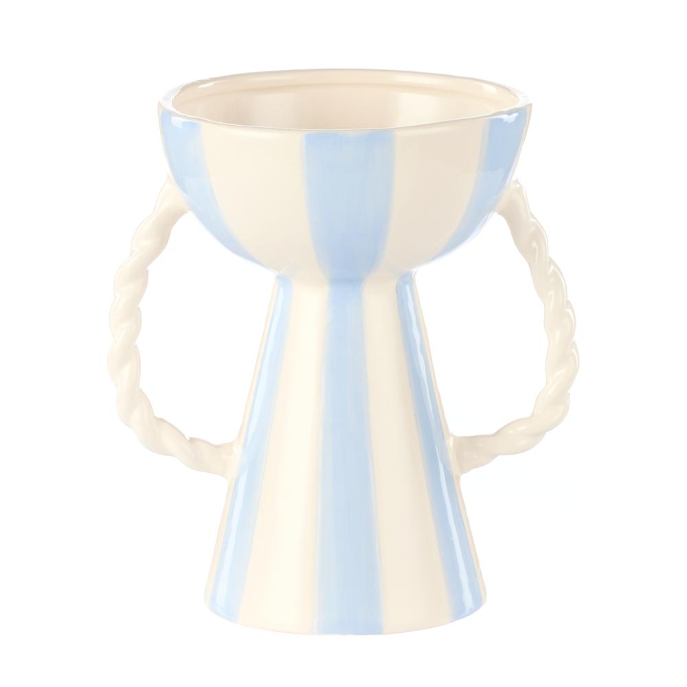Emporium Lulu Collection Stripe Vase Light Blue with twisted handles - House
