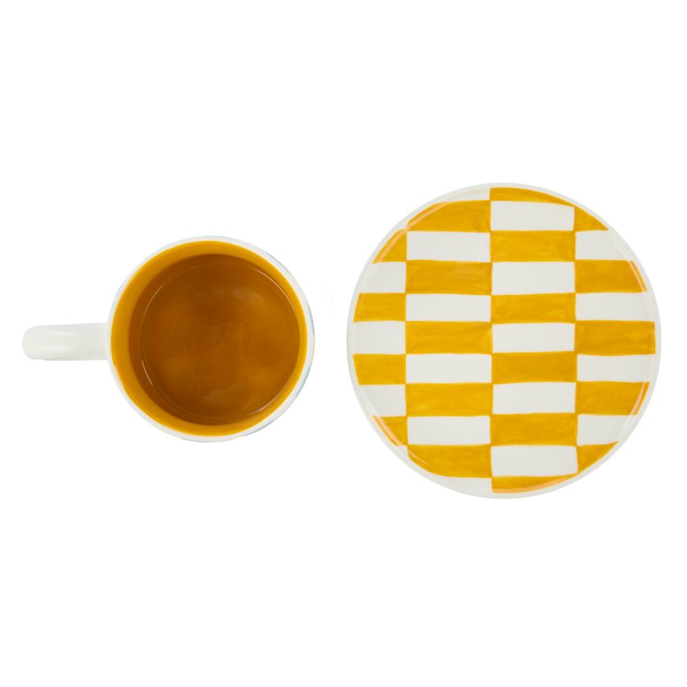 Emporium Check Mug & Plate Set Blue and Yellow at House